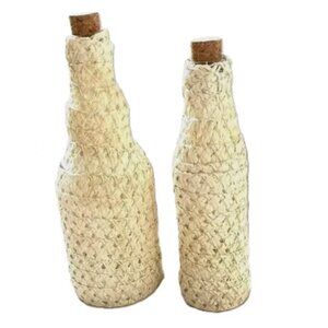 NAUTICAL Wrapped Glass Bottles with Cork Stoppers Decor 8 and 7 inches Tall